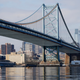 The Philadelphia side of the Benjamin Franklin Bridge spanning the Delaware River